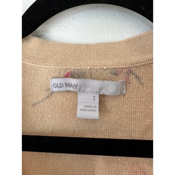 Old Navy Beige Button Front Fitted Purple Floral Cardigan Sweater Size Small - Picture 4 of 5
